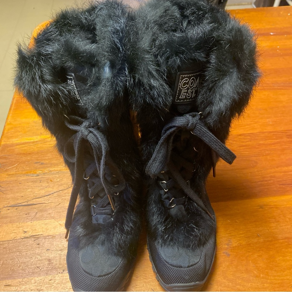 COACH Women's Black Fur Lined Jacquard Boots